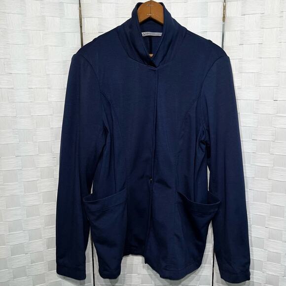 QOR Women’s Travel Blazer Size Large Odor Control Navy Blue Business Casual - Picture 2 of 10